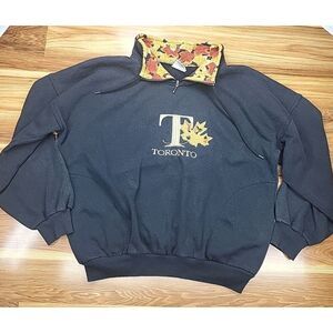 Vintage Cityscape Toronto‎ Sweatshirt Adult Medium Black 90s Embroidered 1/4 Zip